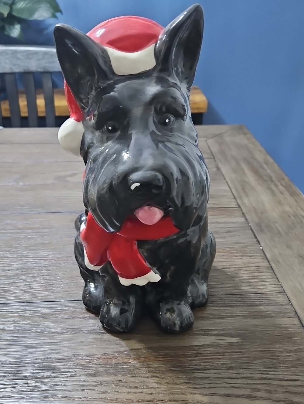 Ceramic Dog Cookie Jar with Red Santa Hat